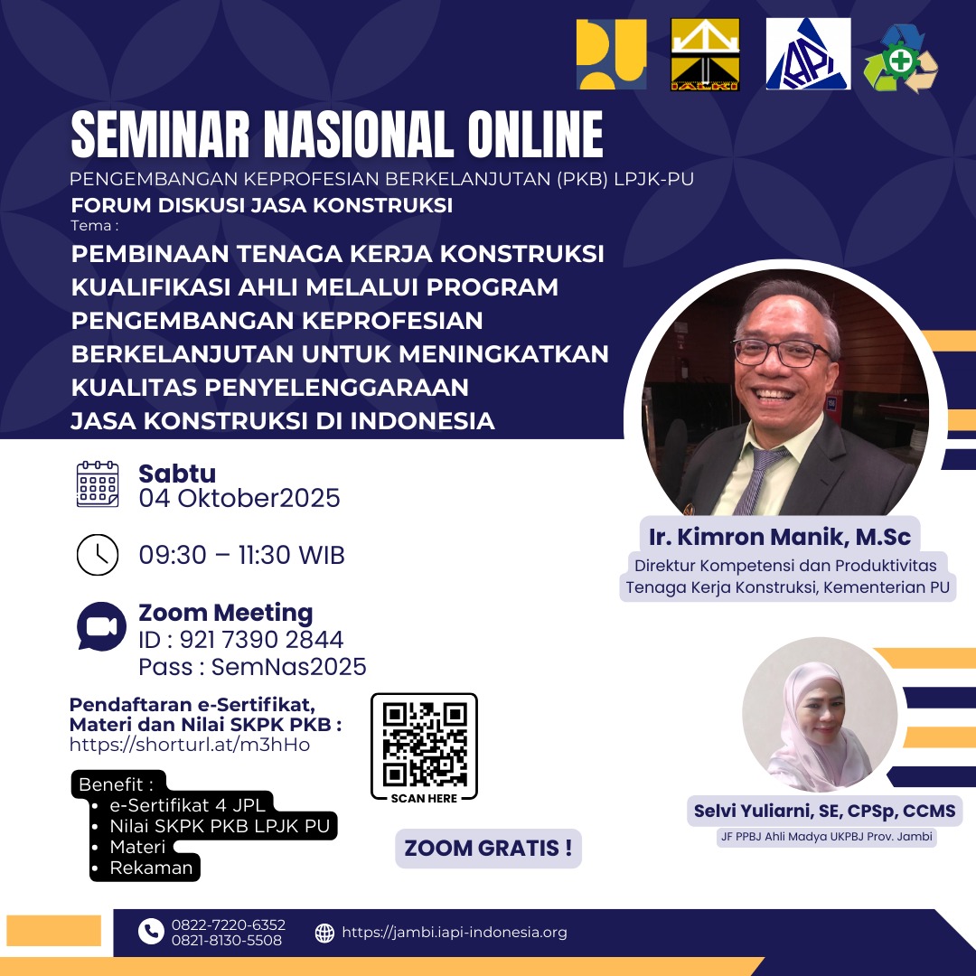 Flyer Pembinaan Tenaga Kerja Konstruksi Kualifikasi Ahli melalui Program Pengembangan Keprofesian Berkelanjutan untuk Meningkatkan Kualitas Penyelenggaraan Jasa Konstruksi di Indonesia